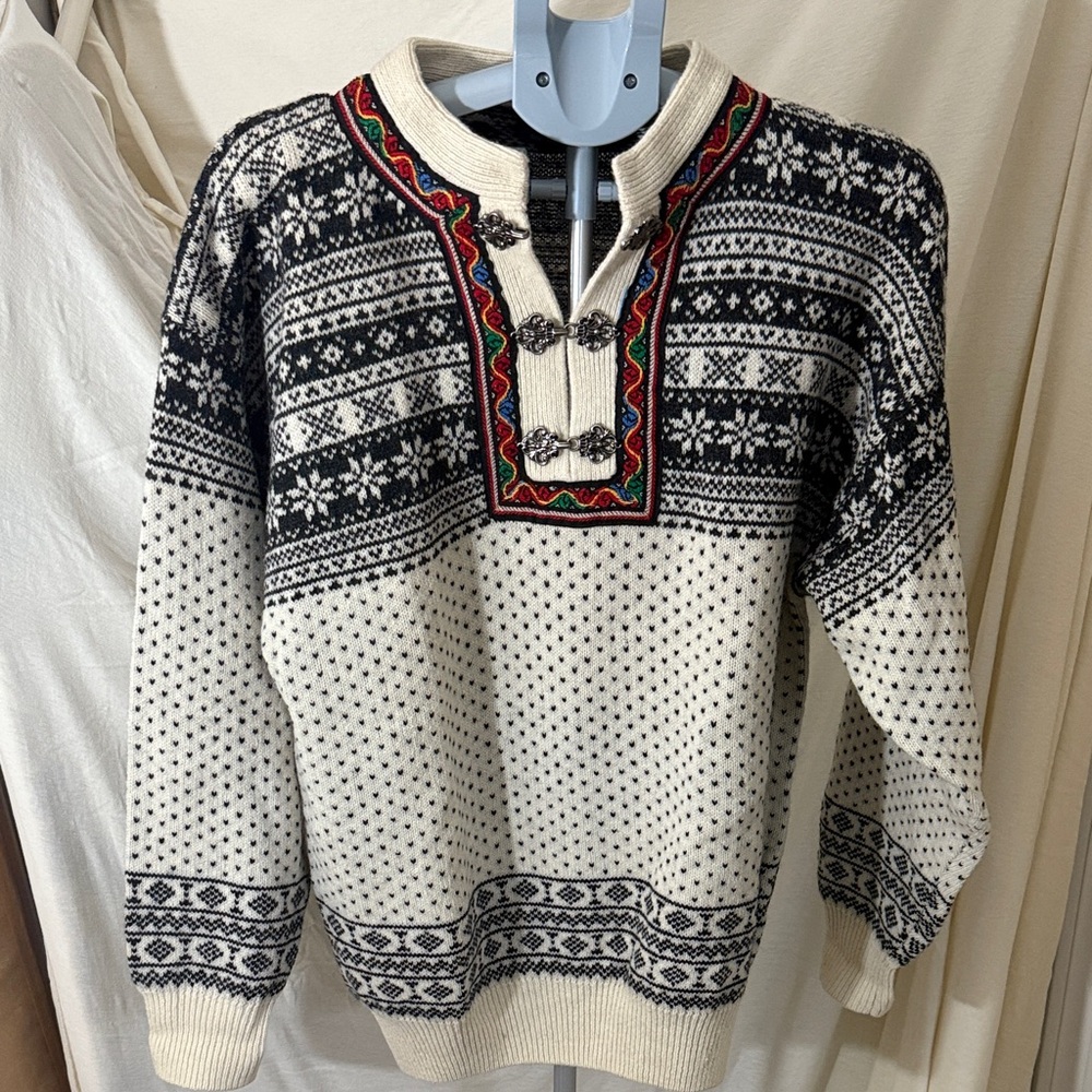 Dale of Norway Black and Cream Patterned Crewneck Sweater